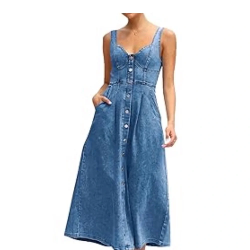 Denim Blue Button-Down Dress - Picture 1 of 14